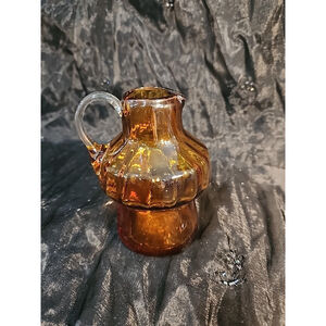 Vintage Amber Hand Blown Glass Small4.5" Pitcher Pilgram Glass